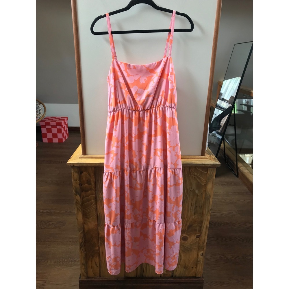 Social Standard by Sanctuary Womens L Pink Floral Tiered Midi Dress